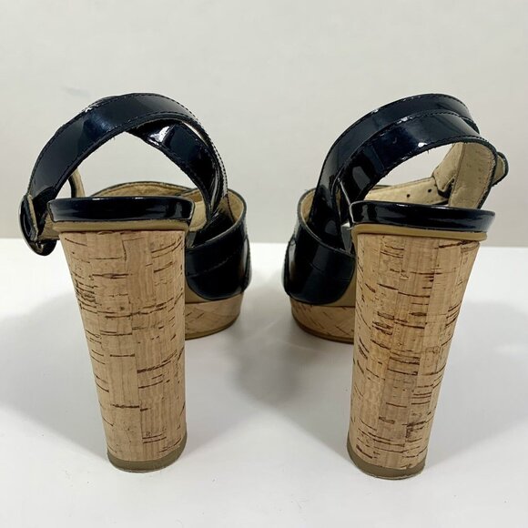 Michael Kors MK Black Patent Leather Strappy Cork Heels Women's Size 6M - Picture 6 of 9
